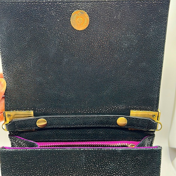 Brian Atwood Gorgeous Vintage Black Leather Evening Clutch Purse Bag ❤️❤️ - Picture 6 of 11